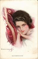 The Favorite Pillow Lady art postcard. Reinthal & Newman No. 619. s: Harrison Fisher (EK)
