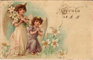 1899 (Vorläufer) Gruss... / Greeting art postcard with angels. litho (fl)
