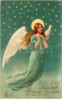 1902 Boldog Újévet! / New Year greeting art postcard with angel. litho