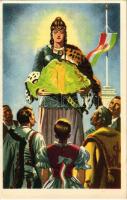Magyar egység. Kiadja az Ereklyés Országzászló Nagybizottsága / Hungarian irredenta propaganda art postcard, Treaty of Trianon