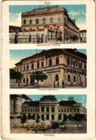 1922 Eger, Irgalmasrend kórháza, Szarvas kaszárnya, Városháza - képeslapfüzetből / from postcard booklet (kis szakadás / small tear)