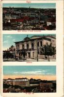 Eger, látkép a török mecsettel, színház, vár - képeslapfüzetből / from postcard booklet (kis szakadás / small tear)