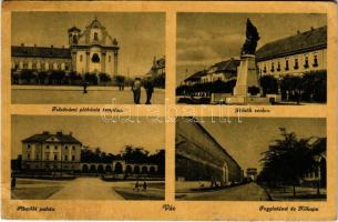 1949 Vác, Felsővámi plébániatemplom, Hősök szobra, emlékmű, Püspöki palota, Fegyintézet és Kőkapu (EB)