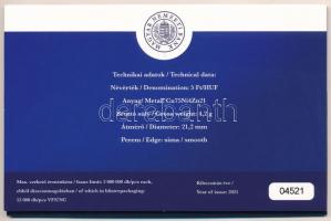 2021. 5Ft Cu-Ni-Zn "75 éves a Forint" első napi veret (6xklf) sorszámozott emléklapon &quo...