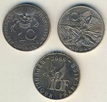 Franciaország 1983-88. 10Fr 3klf db "Montgolfier-léghajó, Francois Rude, Roland Garros" T:2