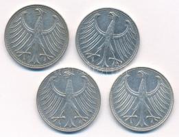 NSZK 1960. 5M Ag (4xklf) D-F-G-J T:2 patina, ph
FRG 1960. 5 Mark Ag (4xdiff) D-F-G-J C:XF patina, e...