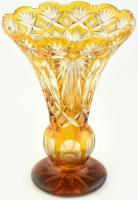 Borostyán színű ólomkristály váza, hibátlan, m:28cm