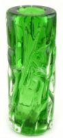 Zöld üvegváza, kopásnyomokkal, m:23cm