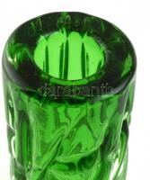 Zöld üvegváza, kopásnyomokkal, m:23cm