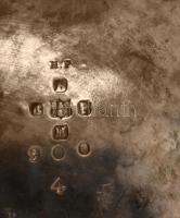 Angol ezüstözött alpakka kaspó, kopott, jelzett, m:15cm, belül vízköves, rozsdafoltos