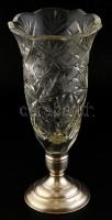 Ezüst (Ag) talpó kristály váza, csorbákkal, jelzett, m:29cm