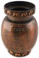 Retró fém váza, elefántos motívummal, jelzés nélkül, kopott, m:14,5cm