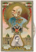 1848-1908 Ferenc József uralkodásának 60. évfordulója. Jubileumi díszes, szecessziós, dombornyomott ...