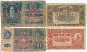 1913-1920. 8 db-os korona bankjegy tétel, közte 1913. 20K és 1920. 2K "2ab006 * 953164" csillagos sorszám T:III-IV közte: anyaghiány, folt, ragasztás, szakadás