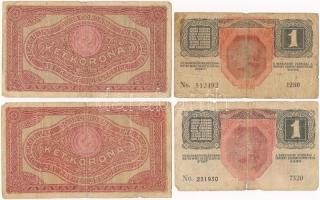 1913-1920. 8 db-os korona bankjegy tétel, közte 1913. 20K és 1920. 2K "2ab006 * 953164" cs...