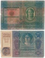 1912-1915. 10K + 20K + 50K + 100K több közülük felülbélyegzéssel T:III,III- folt, szakadás, anyaghiá...