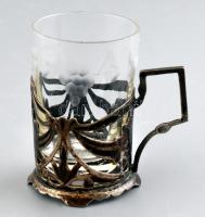Ezüst (Ag) teás csésze, pótolt üveg betéttel, jelzett, m:9cm, nettó: 60 g