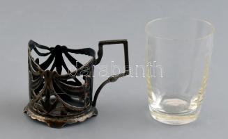 Ezüst (Ag) teás csésze, pótolt üveg betéttel, jelzett, m:9cm, nettó: 60 g