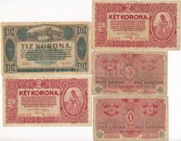 1913-1920. 8 db-os korona bankjegy tétel, közte 1920. 2K "2ab007 * 999967" csillagos sorsz...