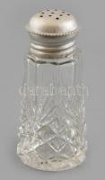 Ezüst (Ag) tetejű kristály sószóró, jelzett, hibátlan, m:9cm, nettó: 7 g