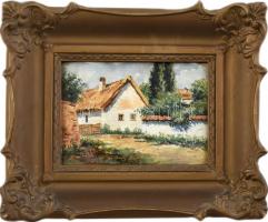 Jelzés nélkül: Ház. Olaj, karton. Dekoratív, régi, kissé kopott üvegezett fa keretben. 13x18 cm
