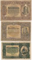 1920-1923. 8 db-os korona bankjegy tétel, közte 1920. 50K és 100K T:III,III- közte: anyaghiány, folt, szakadás, firka, lyuk