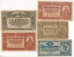 1920-1923. 8 db-os korona bankjegy tétel, közte 1920. 50K és 100K T:III,III- közte: anyaghiány, folt...