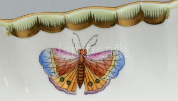 Herendi Viktória mintás porcelán tálka. Kézzel festett, jelzett, kopott 18x14 cm