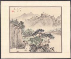 Olvashatatlan jelzéssel, feltehetően Bing Shi kínai alkotó munkája: Táj. Fametszet, papír, jelzett a fametszeten. 19x21,5 cm