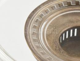 Jugendstil / szecessziós talpas kínálótál, ezüstözött alpakka, jelzés nélkül, hibátlan üvegbetéttel,...