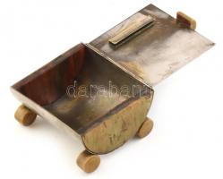 Art Deco cigarettatartó, alpakka, bakelit, kopott, jelzés nélkül, 9x10x6cm