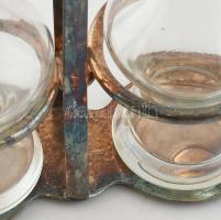 Art Deco olaj - ecet tartó, alpakka, üveg, kopott, jelzés nélkül, m:23cm