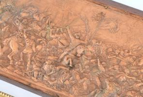 3 db csatajelenetes relief, fém, fa, kopott, 7x8, 5x8, 28x15 cm