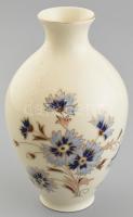 Zsolnay búzavirág mintás váza, kézzel festett porcelán, jelzett, kopásnyomokkal, m:15cm