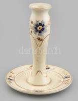 Zsolnay búzavirág mintás gyertyatartó, kézzel festett porcelán, jelzett, kopásnyomokkal, m:15cm