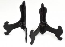 Kínai faragott lakk dísztál, tartóval, apró kopásokkal, d:21cm