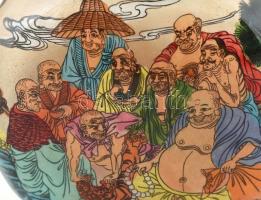 Kínai tubákos üveg, belülről kézzel festett, jelzett, (18 szerzetes) hibátlan, m:8cm