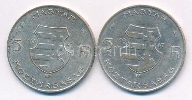 1947. 5Ft Ag "Kossuth" (2x) T:2 patina, kis ph
Adamo F8.1