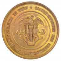 Ausztria 1889. CONSERVATORIUM DER GESELLSCHAFT DER MUSIKFREUNDE IN WIEN / CONCURS PREIS I. díja, kétoldalas, aranyozott bronz emlékérem, hátoldalon gravírozva, hiányos karton dísztokban (45,5mm) T:1-