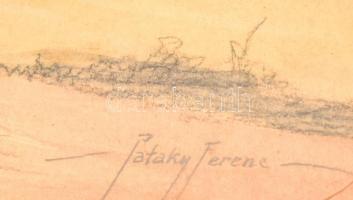 Pataky Ferenc(1897-?): Legelésző ló. Szén, pasztell, papír, jelzett, üvegezett fakeretben, 40×50 cm