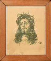 Márton Ferenc (1884-1940) Jézus. Litográfia, papír, jelzett. Üvegezett, sérült fakeretben, 49×39 cm