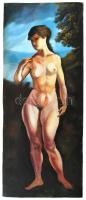 Jelzés nélkül: Álló női akt. Olaj, vászon. 57×22 cm