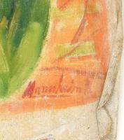 Mannheim Róza (1880-1965): Csendélet szoborral. Olaj, vászon, jelzett, vakkeret nélkül, sérült, 63×5...