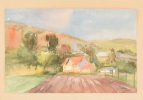 Adámi Sándor (1912 k.-1991): Dombos táj. Akvarell, papír, jelzett, papírra kasírozva. 17×27,5 cm