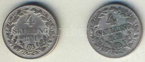 Dánia 1854+1856. 4SR Ag (2x) T:3