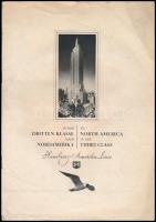 cca 1930-1940 HAPAG Hamburg-Amerika Linie hajózási vállalat reklámfüzete, fekete-fehér képekkel illusztrált utazási prospektus, német és angol nyelven, tűzött papírkötés, foltos, a borítón kisebb szakadás