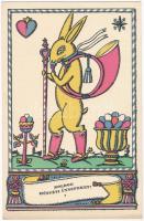 Boldog Húsvéti Ünnepeket! Nyomtatta és kiadja Knerr Izidor, Gyoma / Hungarian art postcard with Easter rabbit s: Kozma