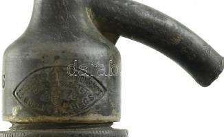 Hungária Szikvízgyár Kispest kék szódásüveg (Sefelin Lajos ón szódafej, jelzett) és egyéb csatos üve...