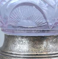 Ezüst (Ag) talpú halványkék, csiszolt ólomkristály váza, jelzett, teteje lecsiszolt, alján horpadáso...