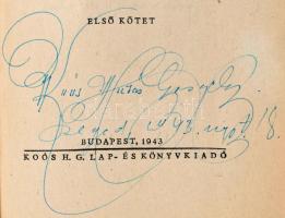 Koós Hutás Gergely: Örökség. Regény. I-II. köt. [Egy kötetben.] Bp., 1943., Koós H. G. Lap és Könyvk...